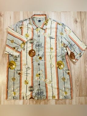 Tommy Bahama Classic Luau Lanes Bowling Themed Camp 100% silk Shirt sz XL